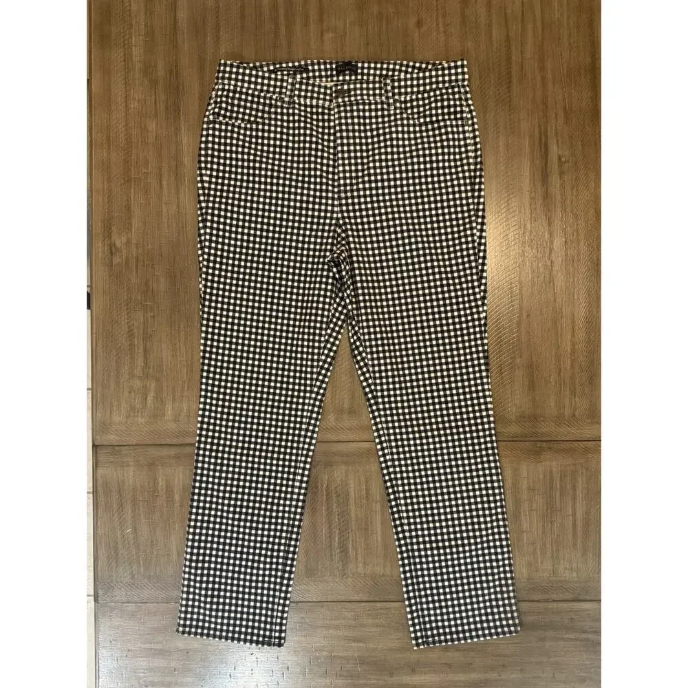 TALBOTS Black White Checked Plaid Corduroy Straight Leg Pants Women's Size 16